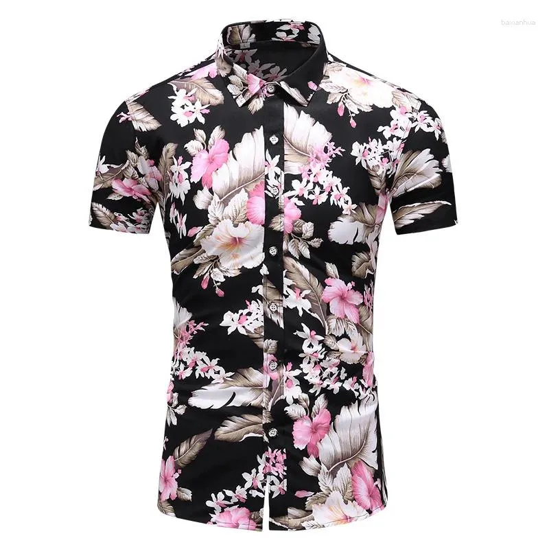 القمصان غير الرسمية للرجال الصيف الأزهار قصيرة الأكمام قميص هاواي أزياء الأزياء مكتب الأعمال المطبوعة بالإضافة إلى حجم العطلة 7XL