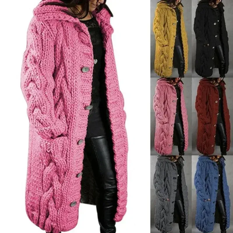 Moda kobiety jesienne zima długie rękawie z dzianinowym płaszczem swobodnym strejowym sweter z kapturem płaszcz żeńska kurtka 240131