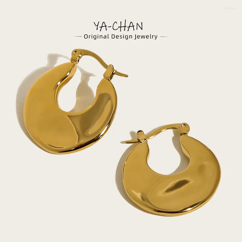 Hoop Earrings YACHAN 18K Gold PVD Plated Stainless Steel For Women Simple Irregular Metal Textured Trendy Aesthetic Jewelry