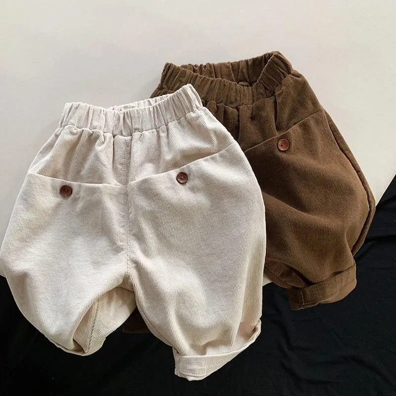 Broeken Herfst Kinderen Casual Corduroy Broek Meisje Babymode Effen Eenvoudige Wijde Pijpen Jongen Baby Katoen Losse Zakken