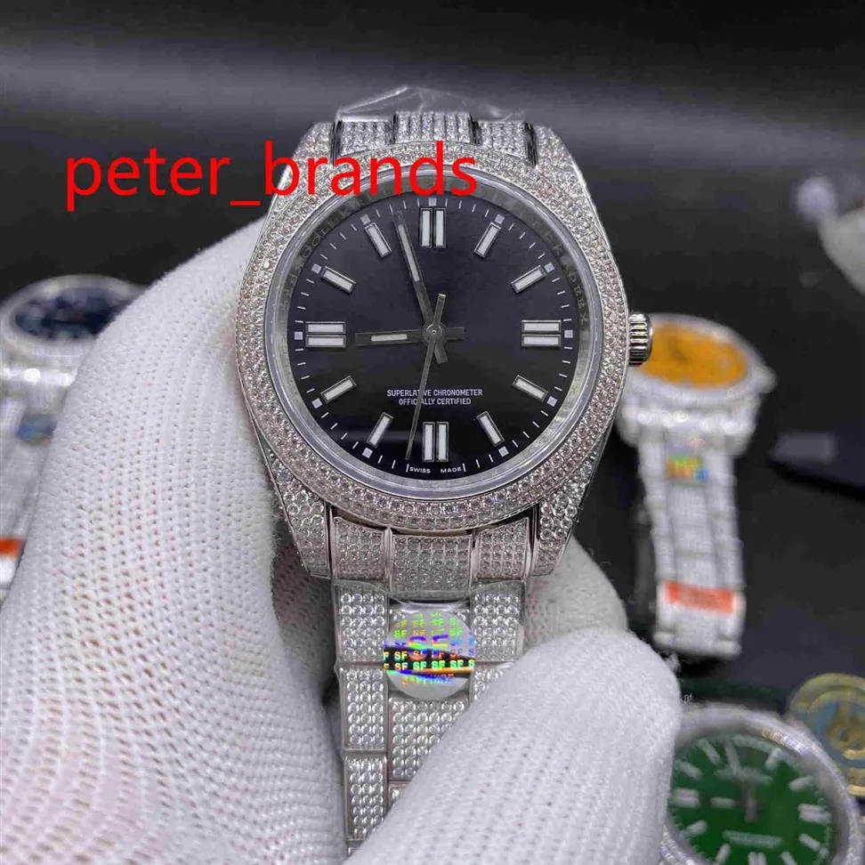 TOP QUAITY 41mm Shiny Diamonds Watches Silver Case Multicolor Dial Sapphire Mirror Automatic Men Smooth Hands Wristwatch 904L Stai251o