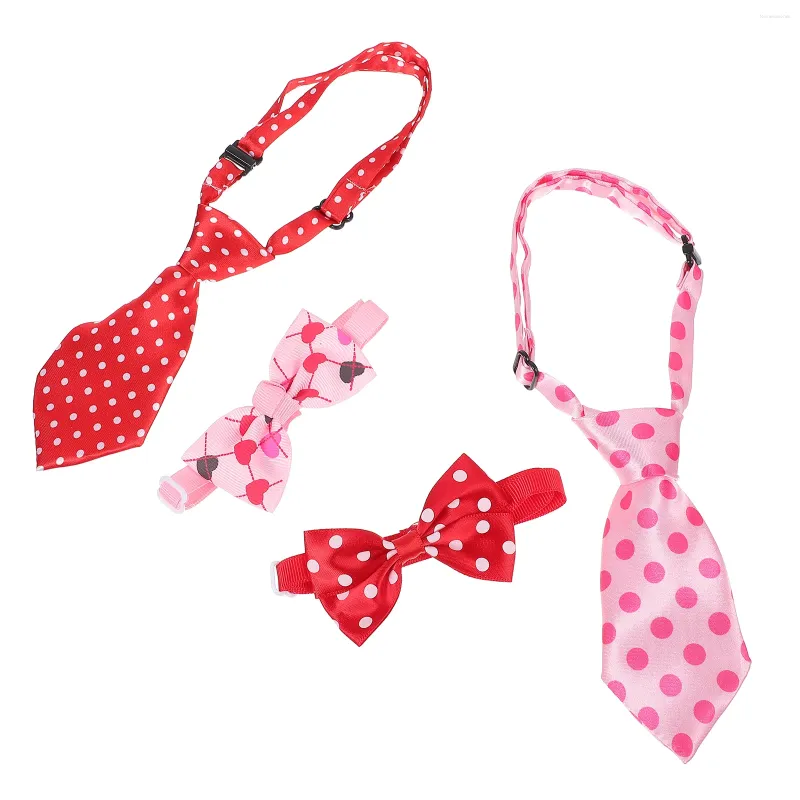 Dog Collars 2 Sets Tie Dreses Party Pet Decor Prop Funny Polyester Lovely Bow Necktie Valentine's Day Patterned