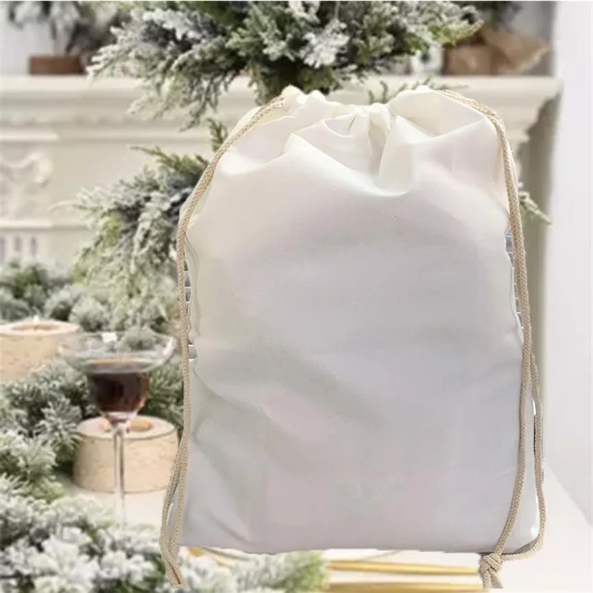 Décorations de Noël 30pcs / lot personnalisé Sublimation Santa Sacs Blancs Blancs Enfants Candy Cordon Sac Année Fête Cadeau Orna2243