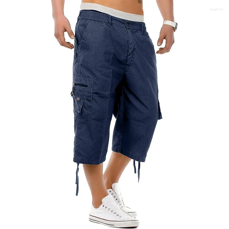 Pantalones De Hombre Pantalones Cortos De Senderismo Para Hombres Cintura Elástica Ajuste Relajado Hasta La Rodilla Algodón Casual Trabajo Al Aire Libre Bolsillos Múltiples