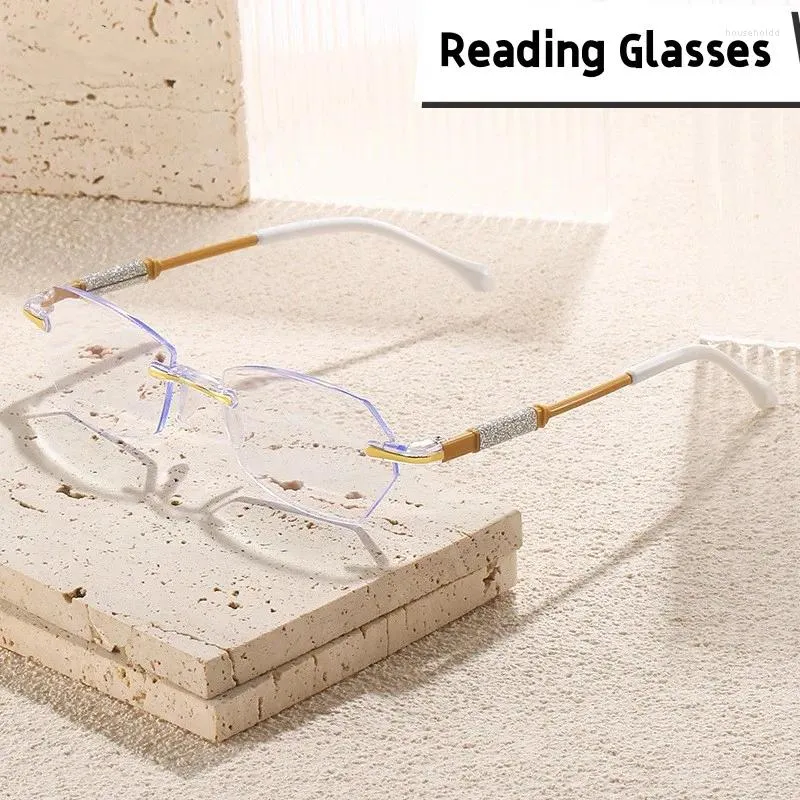 Okulary przeciwsłoneczne modne bezprzelane diamentowe szklanki czytania mody vintage bezramkowe okulary Presbyopia wykończone okulary dalekie
