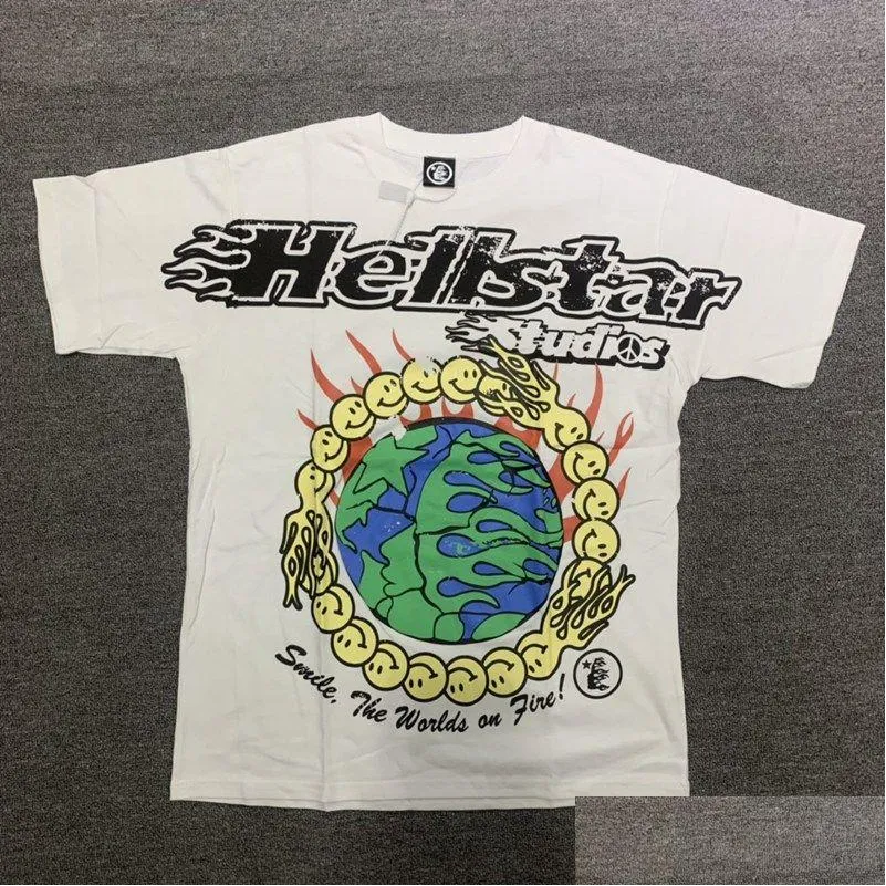 メンズTシャツHellstar Studios Earth Trendy Hip-Hop短袖Man Women T Shirts Uni Cotton Tops Men Vintage Summer Roose Te otvna