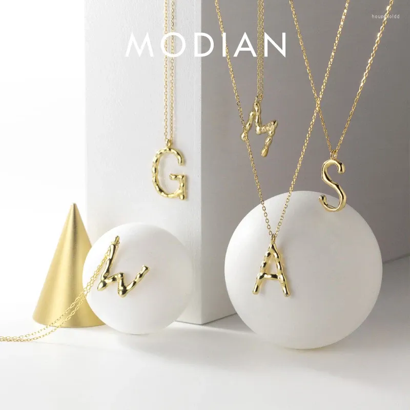 Hängen Modian Utsökt Pendant Fashion Design äkta 925 Sterling Silver Simple 26 Letters Chain Halsband för kvinnor Fina smycken