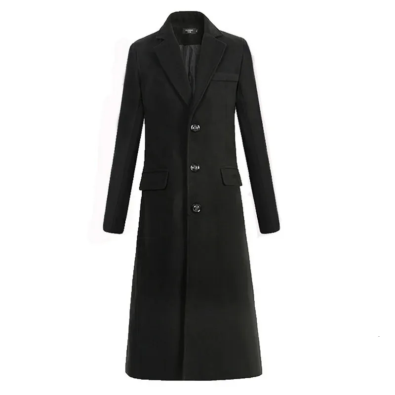 Autumn and Winter Fine Wool Woolen Cloth Men's Fashion Leisure Business A Long Black Trench Coat Male Casual Trench Coat Men 240124