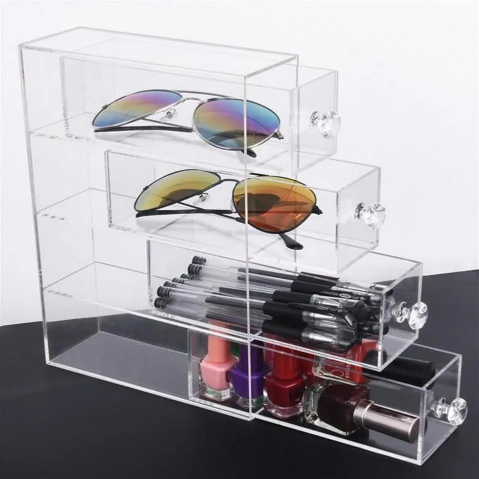 Multifunktion Clear Acrylic Makeup Organizer Storage Box Portable Make Up Storage Drawer Glasses Pen Cosmetic Display Box1216K