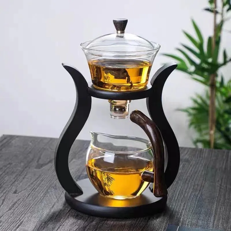 Teaware set värmebeständigt glas te set magnetiskt vatten avledning roterande täckskål automatisk tillverkare lat kungfu tekanna dricka