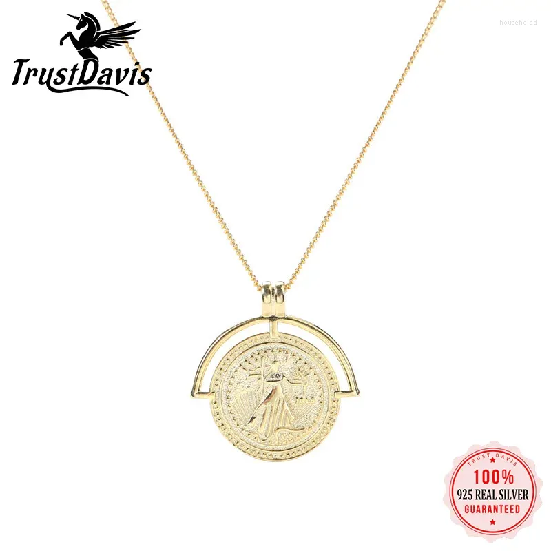 Pendants TrustDavis Gold Coin Necklace 925 Sterling Silver Made Pendant Women Fashion Gift For Girl Friends DS1568