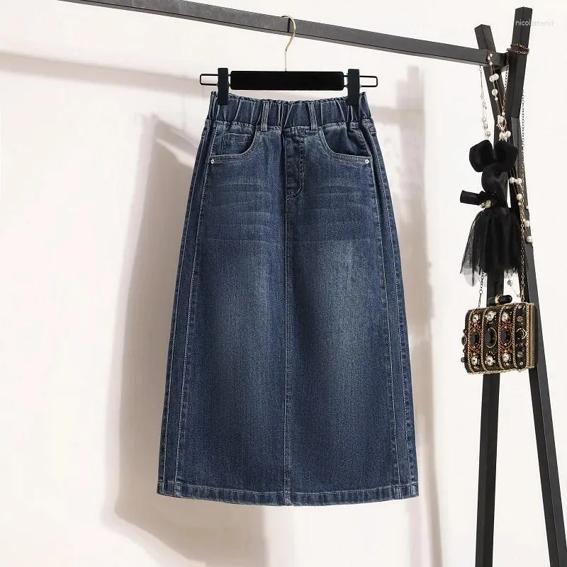 Jupes grande taille jupe en jean pour femmes printemps automne 2024 a-ligne jean mode fente poche taille élastique s-4xl