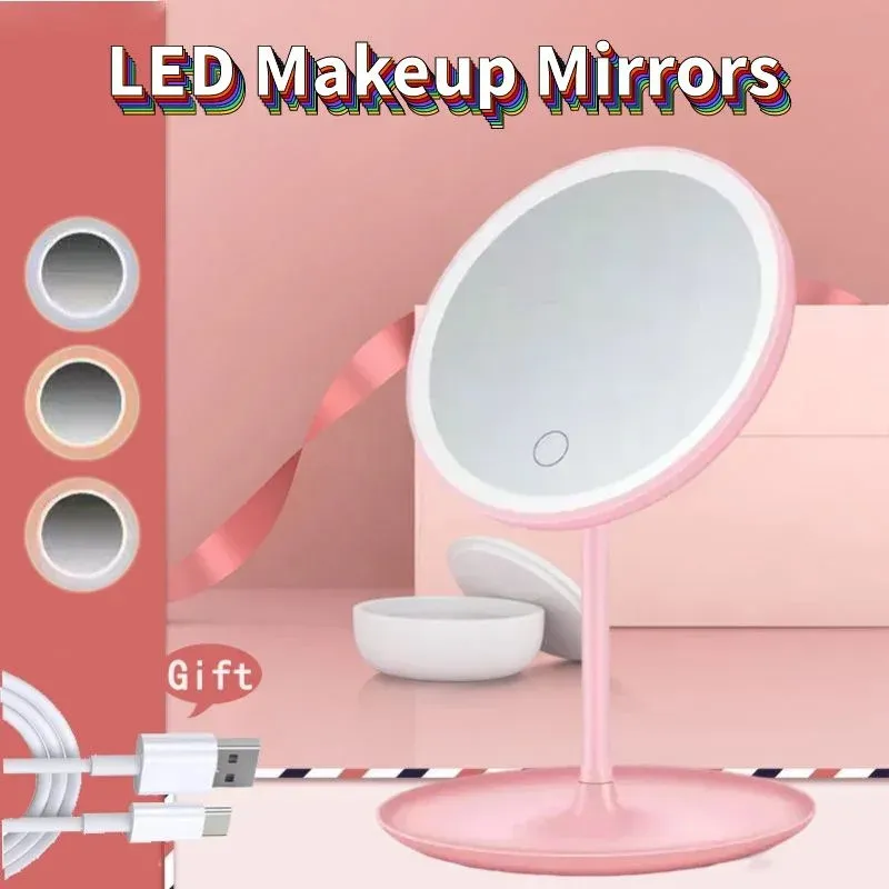 Mirrors Makeup Mirrors Led Dresser Mirror Makeup Lamp Desktop Vanity Mirror Round Shape Cosmetic Mirrors Photo Fill Light Small Mirrors