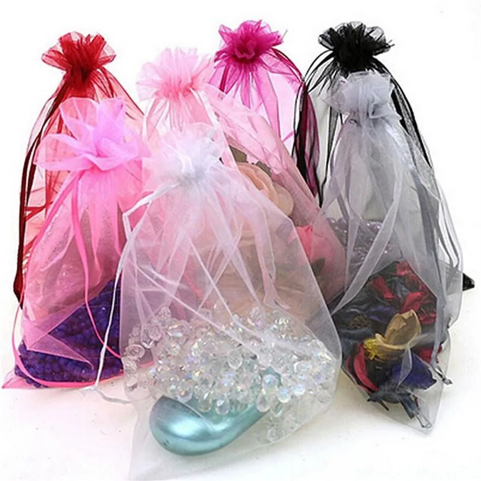 50pcs 7x9 cm organza torba opakowanie biżuterii Wyświetlacze woreczki Dekoracja przyjęcia weselnego