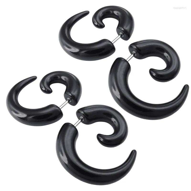Stud Earrings 4X Jewellery Mens Horn Claw Cheater Fake Ear Plugs Gauges Illusion Tunnel Black (With Gift Bag)