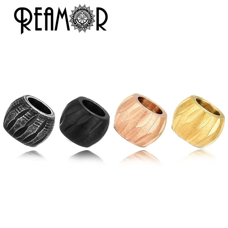 Beads REAMOR 316l Stainless Steel Precision Cutting Stripe CNC Bead Black Rose Golden Plated Spacer Beads For DIY Jewelry Accessories