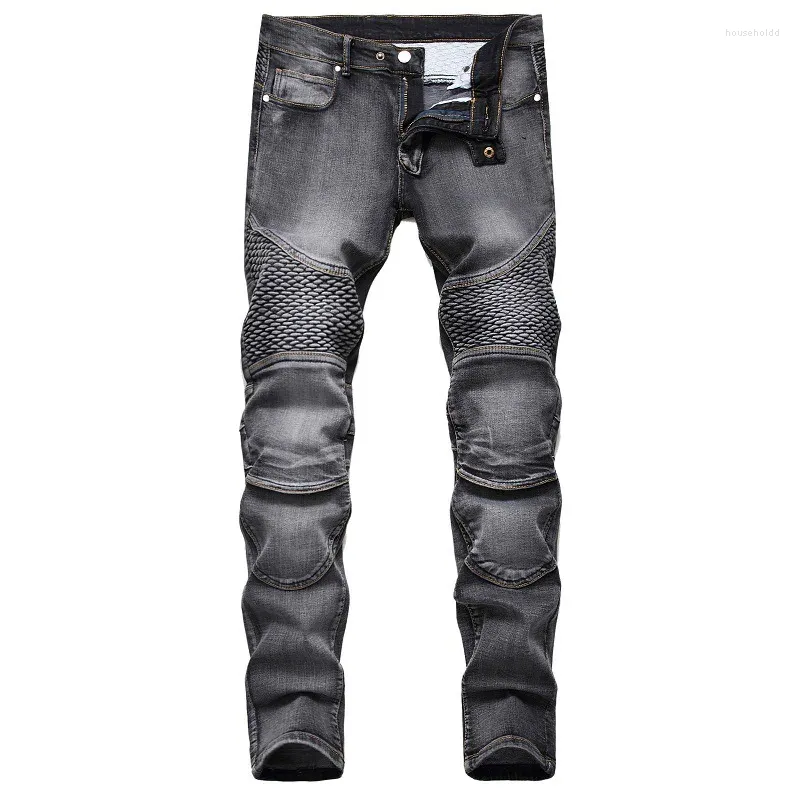 Herren Jeans 2024 Denim Hosen Designer Motorrad Fahrrad Gerade Herbst Frühling Punk Rock Streetwear Reiten Knieschutz