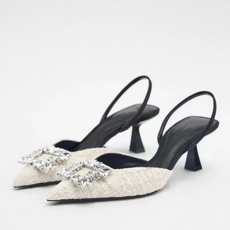 Fashion 819 Strass -Slingback Frauen glänzende Frau hohe Schuhe Sommer weißes französisches Temperament spitzen Ende dünne Fersenpumpen 2 81