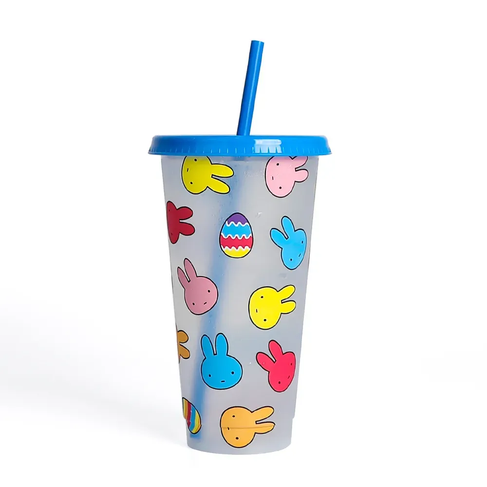 Easter Party Supply Color Changing Tumbler Cups with Lids Straws Cold Cup 24oz 710ml Reusable Plastic Tumblers for Cold Drink A27