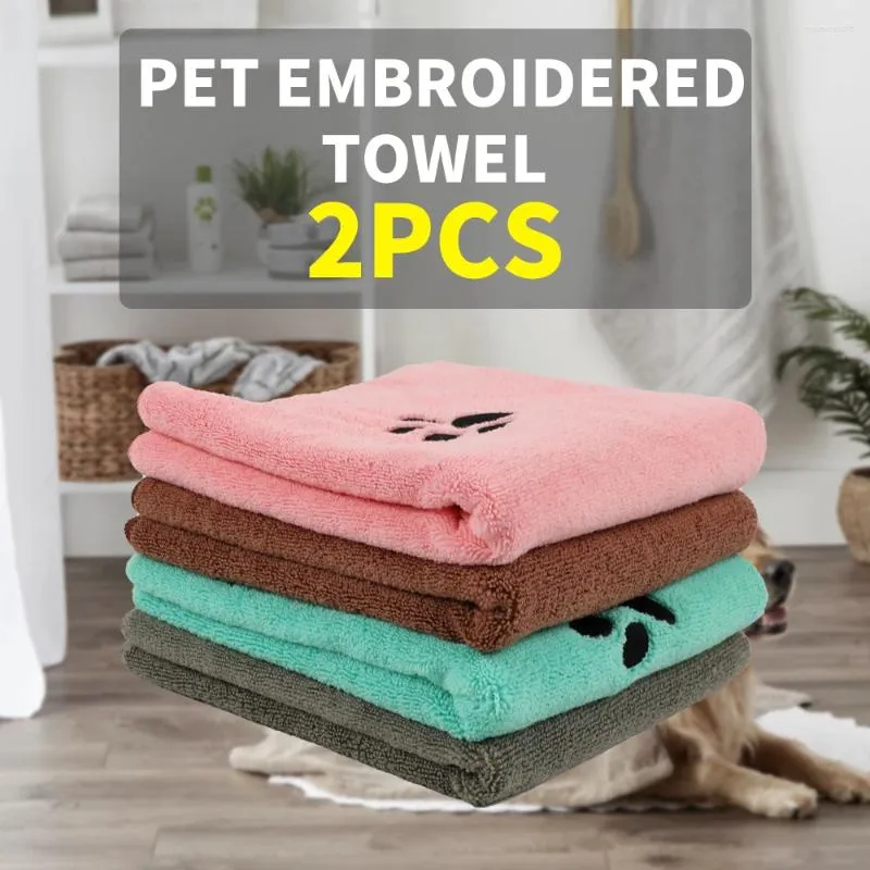 Toilettage pour chiens, vente en gros, serviette brodée en microfibre pour animaux de compagnie, bain absorbant et doux pour chat