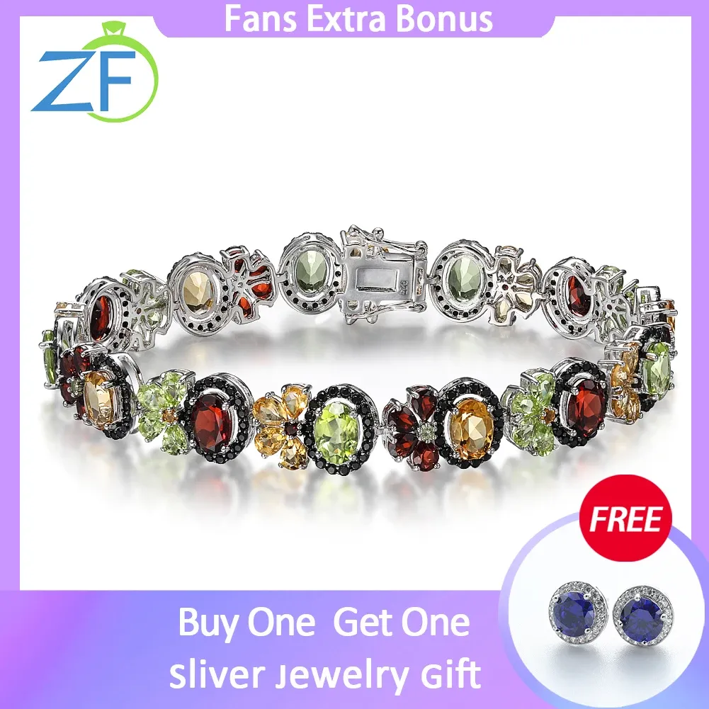 Bangles GZ ZONGFA 100% 925 Sterling Silver Bracelets for Women Natural Rhodolite Peridot Citrine Gemstone Charm Fashion Fine Jewelry