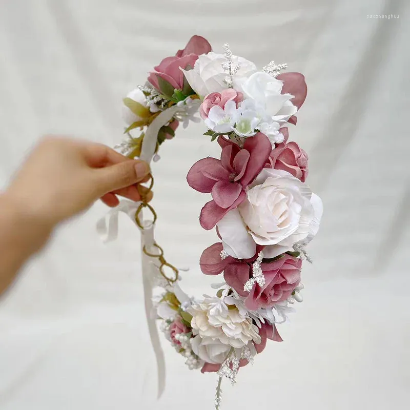 Haarschmuck Weiß Altrosa Braut Blumenmädchen Krone Hochzeit