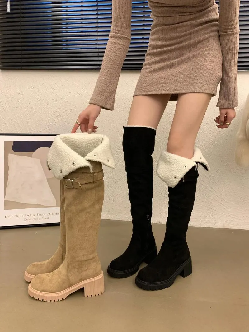 Women's Winter Lamb Hair Over-the-Knee Boots Thick Heel, Retro Plush Long  Boots, Slim Fit, Ski Cold Weather Boots Hot Sale!