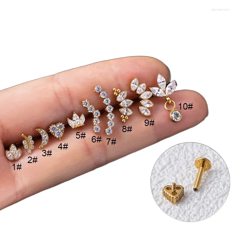 Boucles d'oreilles à tige plate en titane G23, 1 pièce, 1.2, 8mm, pour femmes, couronne en Zircon, manchette d'oreille pour adolescents