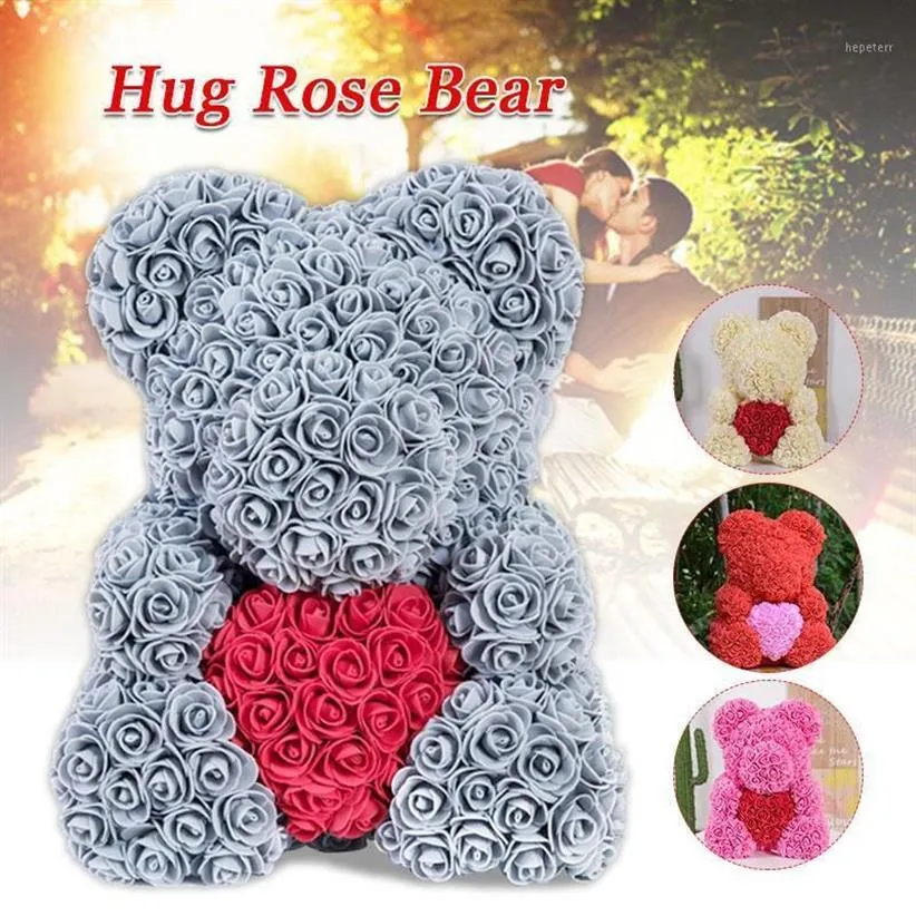 Rose Flower 25cm Teddy Rose Bear med Box Valentine's Day Gift Artificial PE Flower Bear Soap Foam of Roses Födelsedagspresent12701