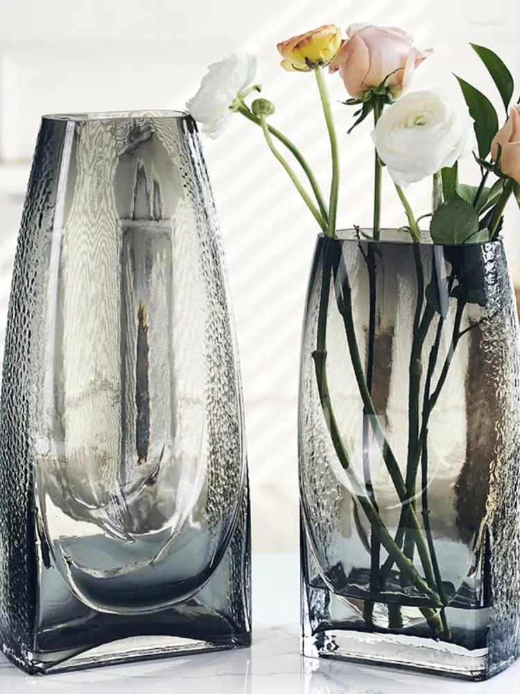 Vasos nórdico luz luxo vidro simples quadrado boca utensílio sala de estar mesa superfície água levantada flores arranjo ornamentos