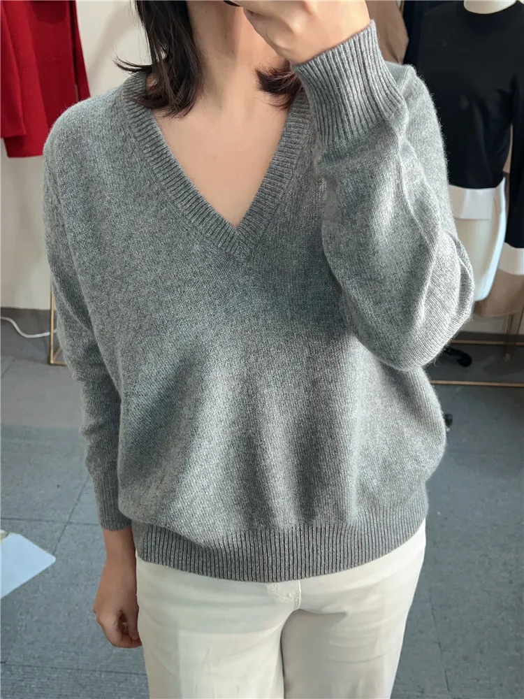 Womens Sweaters Winter loro V-neck Grey Cashmere Sweater piana