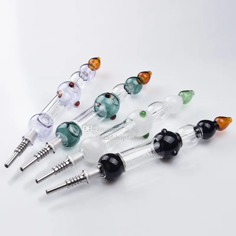 Headshop888 NC013 Dab Rig Glass Bong Calabash Style Smoking Pipes Super Long Colorful Water Perc Bubbler Pro Dab Rig Pipe 14mm Titanium Quartz Ceramic Nail Clip