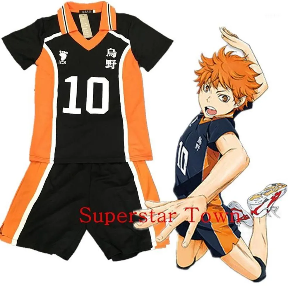 Hela-Haikyuu Karasuno High School Uniform Jersey Volleyball Cosplay Costume T-Shirt och Pants1 Anime Costumes234J