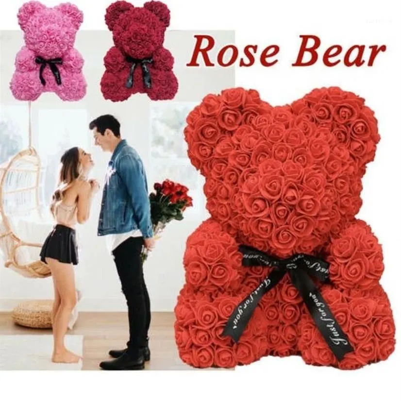 35cm 23cm Romantic Cute 3D Solid Rose Flowers Bear Wedding Decoration Party Valentine's Day Gifts for Girlfriend1268M