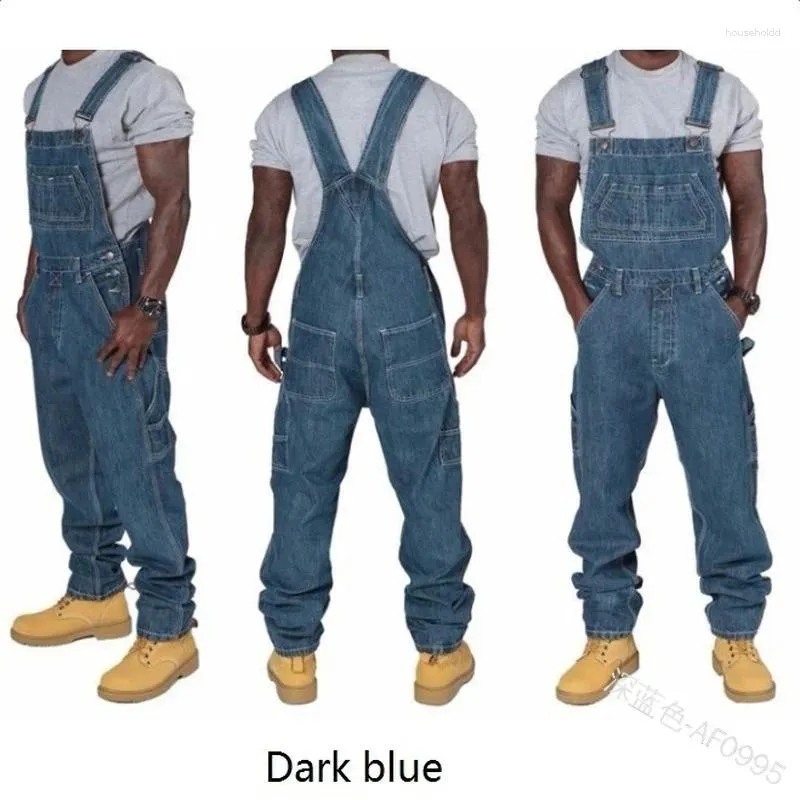 Men's Jeans Mens 2024 Overalls Men Pockets Casual Loose Long Denim Pants Slim Splice Straight Rompers Autumn Plus Size