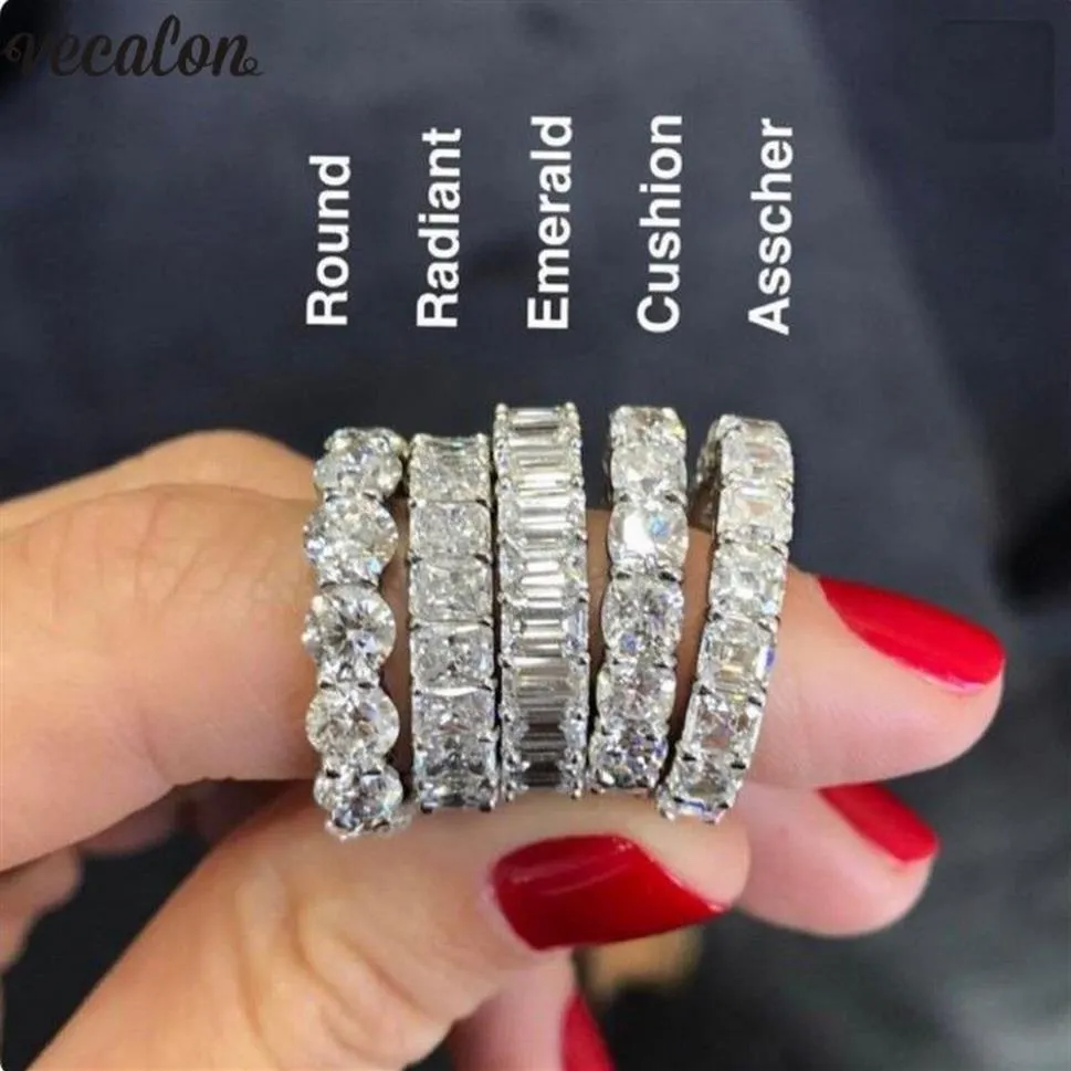 Vecalon 6 Style Eternity Pierścień Ring Diamond Stone 925 Srebrny Srebrny zaręczyny Pierścienie dla kobiet mężczyzn Jewelry2686