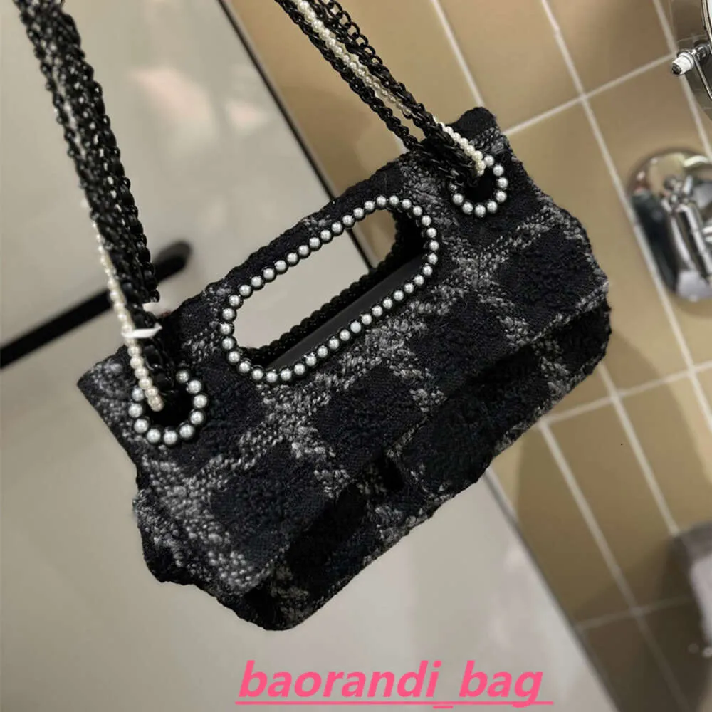 Nouveau classique Plaid Tweed laine perle sac mode femmes chaîne épaule Designer rayures double chapeau sac à main Socialite sac à bandoulière soirée