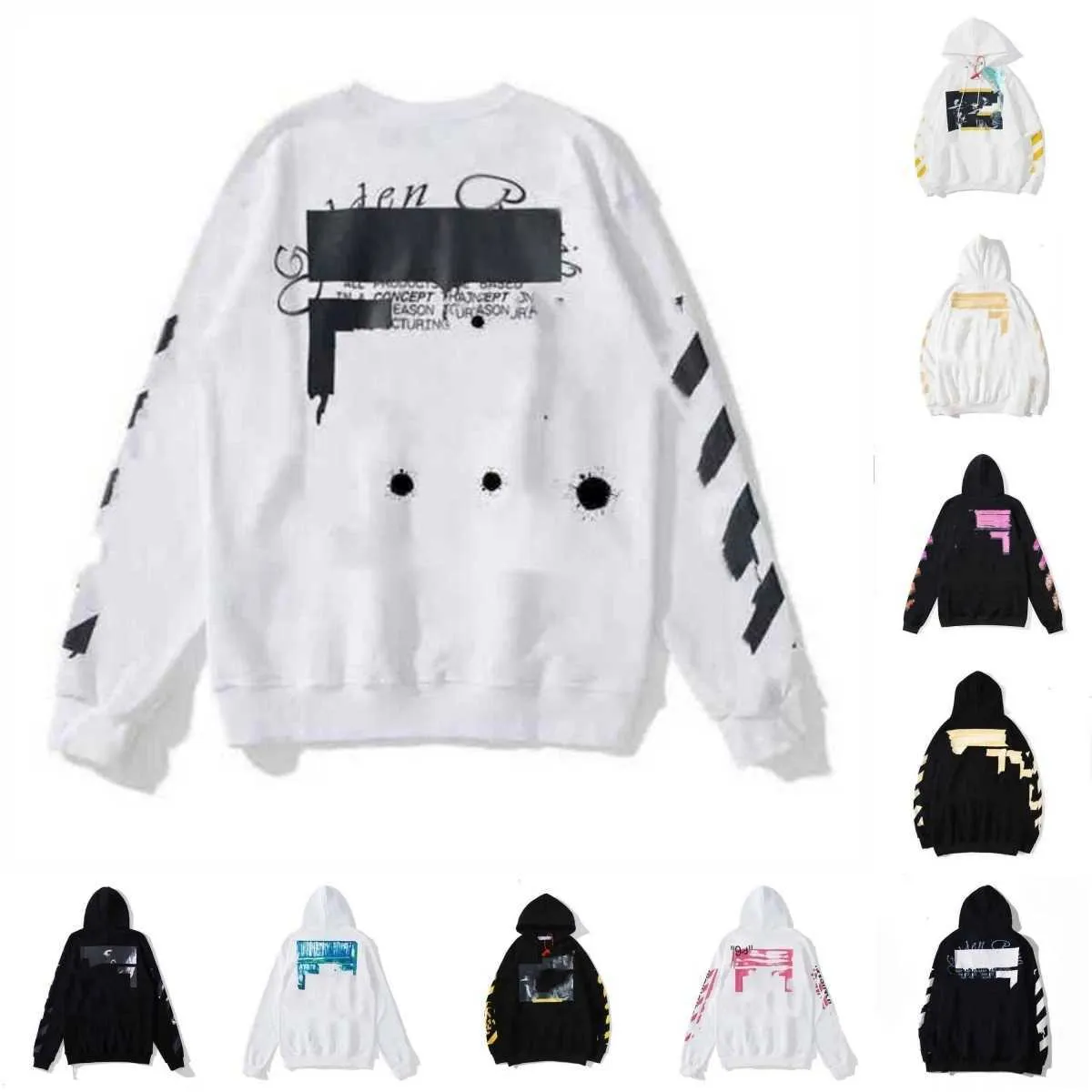 Sudaderas Off Style Trendy Fashion Sweater Pintado Arrow Crow Stripe Sudadera con capucha suelta y camisetas de mujer Offs White Hot R8HG