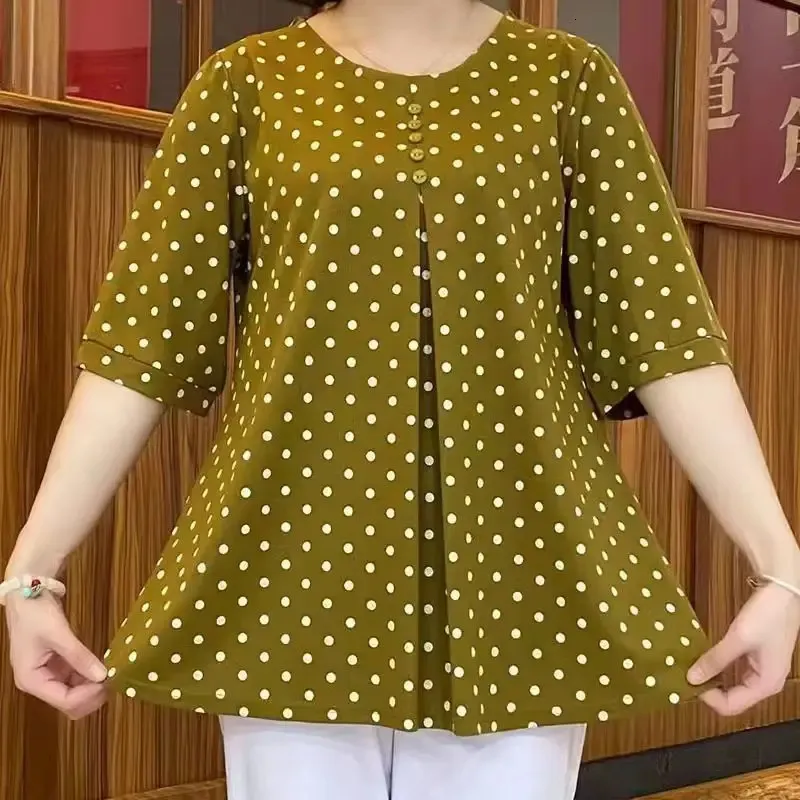 Vintage Women Oversized T-shirt Spring Summer Tees Female Clothing Polka Dot Elegant Pulover Fashion All-match Casual Tops 240129