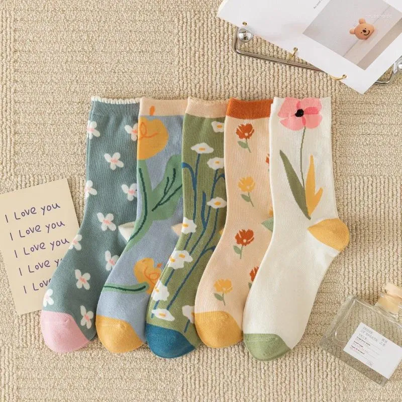 Frauen Socken Floral Print Koreanische Mode Harajuku Retro Vintage Lange Mädchen Japanischen Stil Lolita Kawaii Niedlich