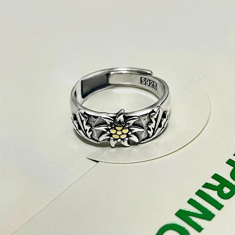 Bagues de cluster Mode Argent Couleur Edelweiss Armymen Veteran Bague pour hommes Femmes Engagement Mariage Anniversaire Bijoux