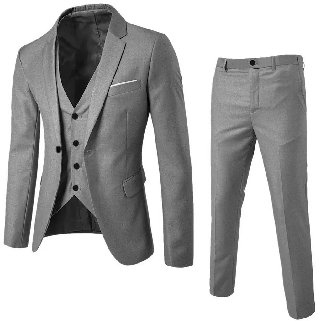 Mannen Pak Slanke 3-delig Pak R Business Bruiloft Jas Vest Broek Herfst Mode Blazer Jas 240125