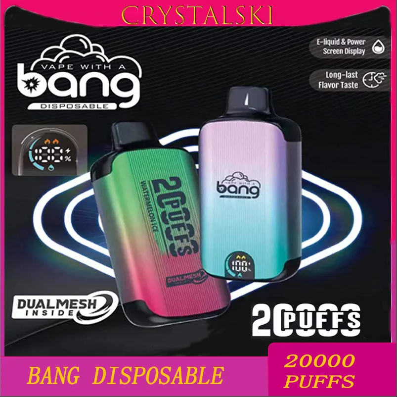 Bang 20000puff Disponível E Cigarros 1.0OHM Bobina de malha 23ml Pod bateria eletrônica recarregável CIGS PHUFF 20K 0% 2% 3% 5% Vape Pen Kit Customizable