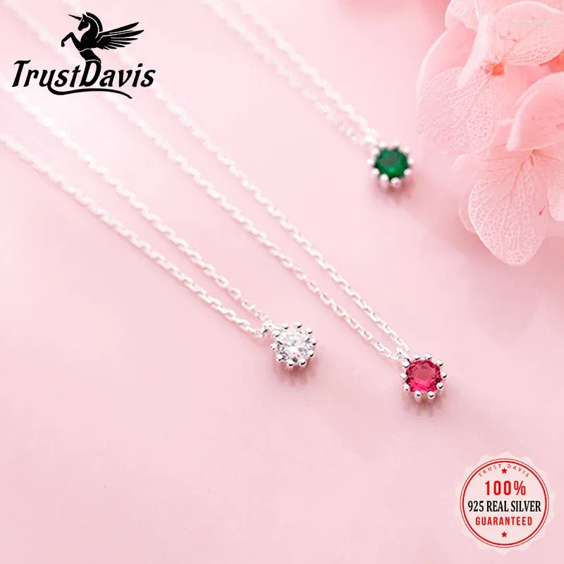 Hängen Trusta äkta 925 Sterling Silver Sweet Dazzling Color Round CZ Pendant Necklace For Women Girl Friend Birthday Jewelry DS2104