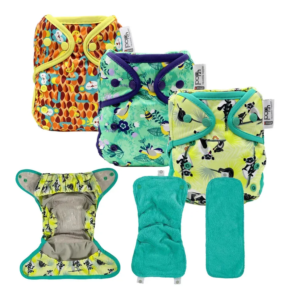 Stäng Pop-In All-in-Two en-storlek bambu återanvändbar Popper Nappy-Unisex Design för baby- och småbarns blöjedagningsbyxor 240119