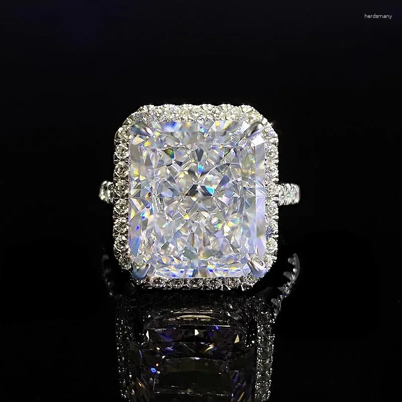 Pierścienie klastra ręcznie robione 8CT Moissanite Diamond Ring Real 925 Srebrny Party Wedding For Women Men Bejdia zaręczynowe