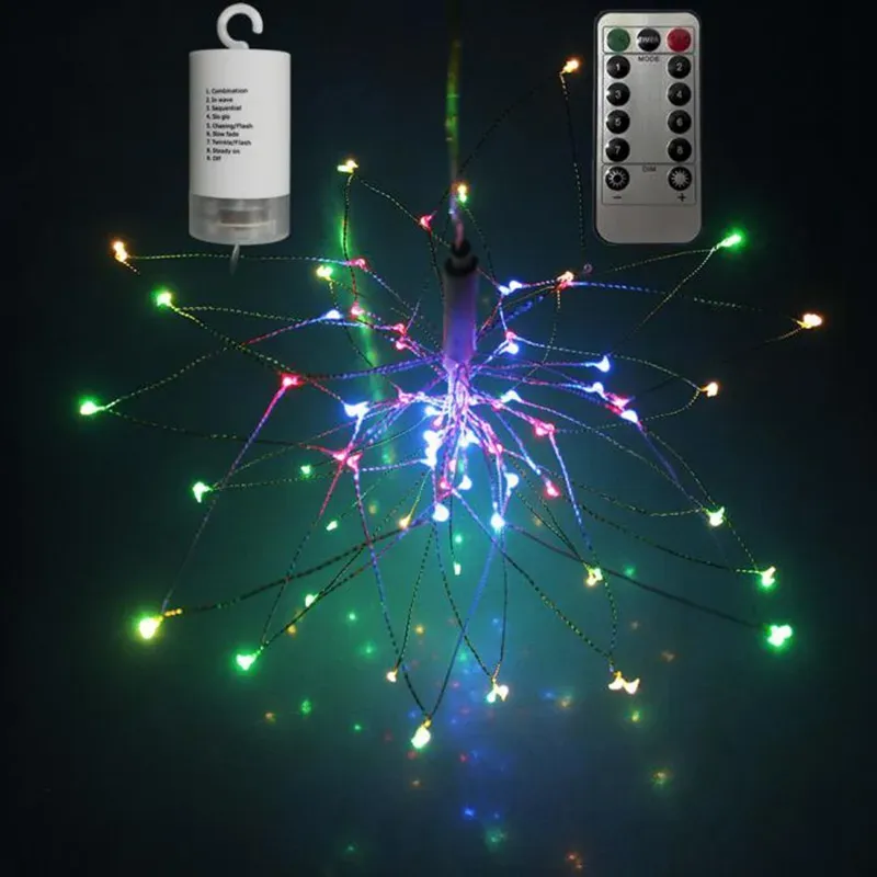 DIY Havai Fişek Led Peri String Işık Katlanabilir Pil Powered Gerlyanda Uzaktan Kumanda Çelenk Açık Noel Dekorasyonu LL