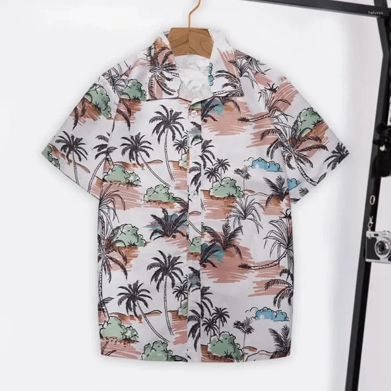 Mäns casual skjortor män semester skjorta hawaiian stil trädtryck kort hylsa för semester strand mjuk andas lös passform krage