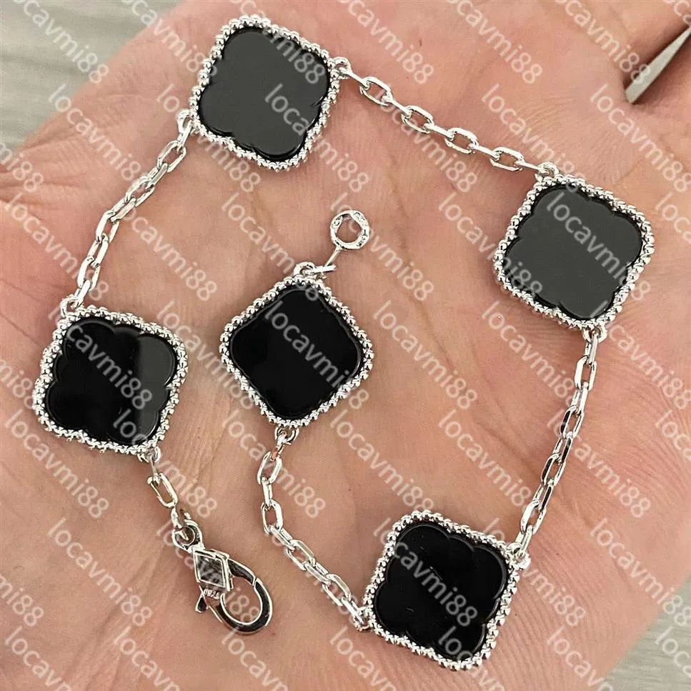 Fashion Classic 4 Four Leaf Clover Charm -armband Bangle Chain 18K Silver Agate Shell Valentine's Day For Women Girl Wedding255h