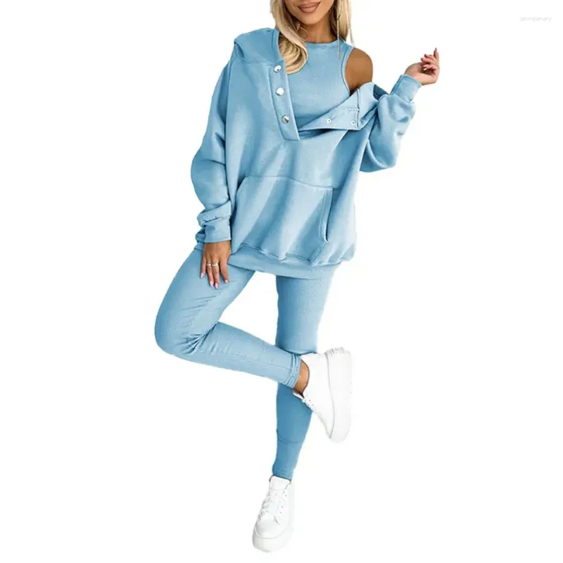 Women's Two Piece Pants 2Pcs/Set Women Spring Outfit Hooded Long Sleeve Sweatshirt Joggers Set Comfortable Solid Color Tracksuit Pant Sets